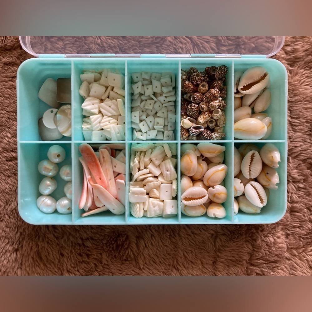 Natural Seashell and Glass Pearl Bead Lot with Organizer - Picture 2 of 10